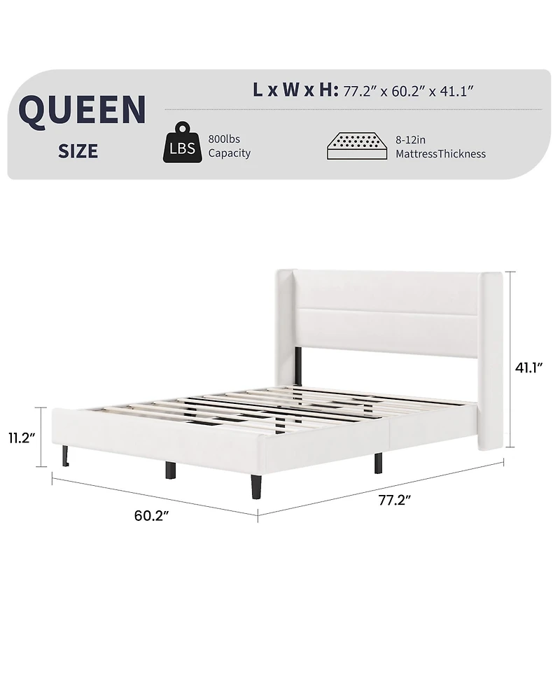 Homfan Upholstered Platform Bed Frame with Soft Headboard - Reinforced Wooden Slats