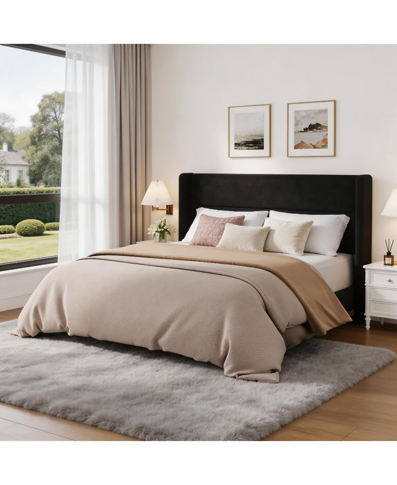 Homfan Upholstered Platform Bed Frame with Soft Headboard - Reinforced Wooden Slats