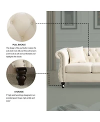 Maison Boucle 80" Velvet Sofa 3-Seater Tufted Chesterfield Couch Rolled Arm Nailhead