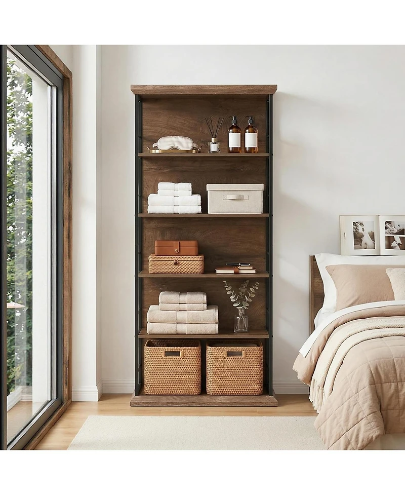 Tribesigns 72'' Wooden Bookcase, 5-Tier Farmhouse Bookshelf, Free-Standing Display Storage Shelves