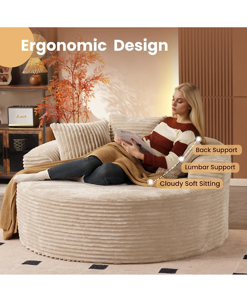 Xizzi 58" Oversized Round Lounge Chaise, No Assembly Required, Cloud Large Indoor Circle Chair, Fluffy Modern Sleeper Sofa Bed for Living Room