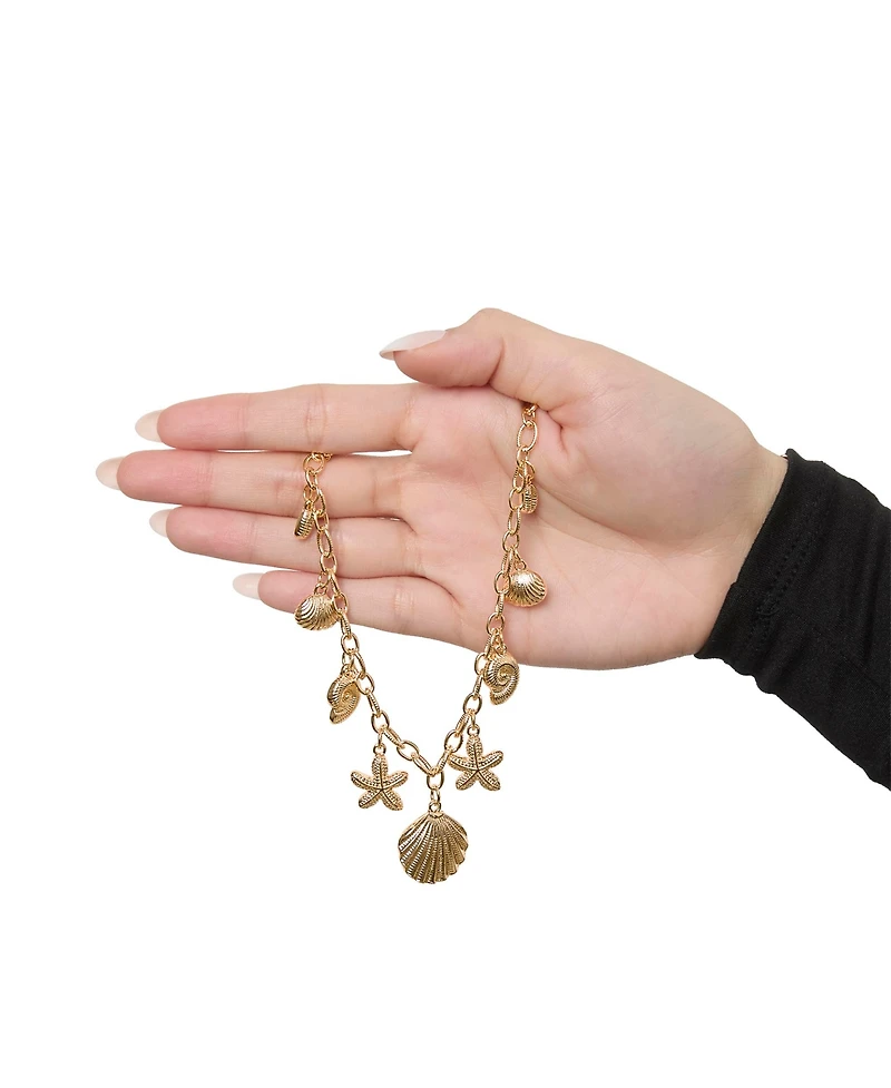 Jessica Simpson Ocean Charms Necklace for Women, Gold-Tone Chunky Necklace with Charms
