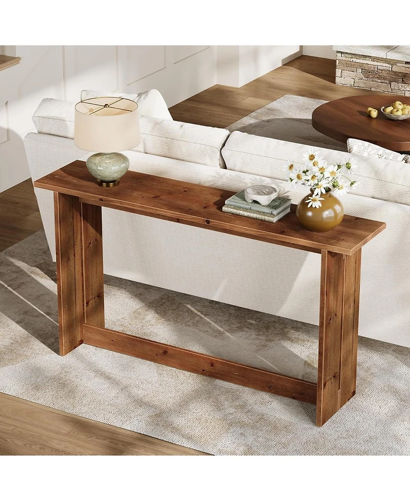 Tribesigns Solid Wood Media Console, 63" Rustic Distressed Walnut Entryway Table, Farmhouse Sofa Table for Living Room, Hallway, Foyer