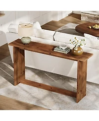 Tribesigns Solid Wood Media Console, 63" Rustic Distressed Walnut Entryway Table, Farmhouse Sofa Table for Living Room, Hallway, Foyer