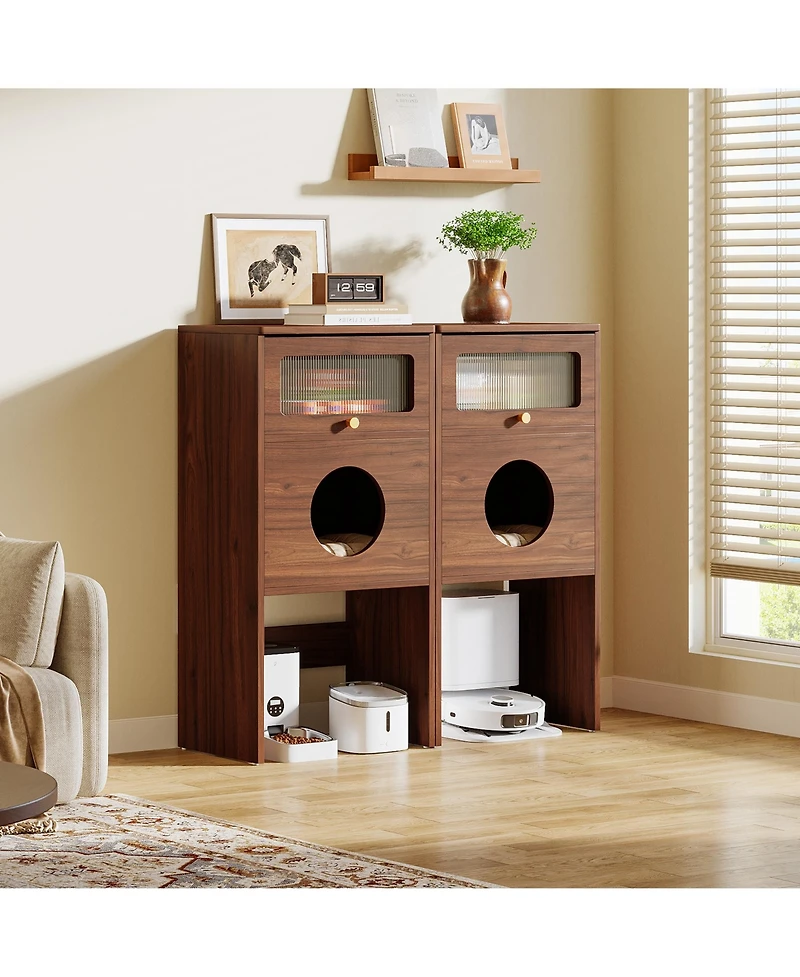 Tribesigns Hidden Cat Litter Box Enclosure with Storage, Frosted Door Cat House Furniture Cabinet