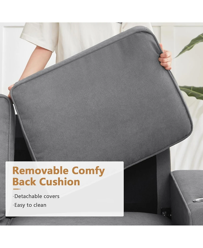 Rainsken Contemporary 3-Seat Sofa, 83.86" Soft Snowfleece Lounge Couch, Practical Upholstered Sofa with 2 Cup Holders for Living Room and Office