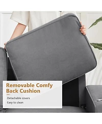 Rainsken Contemporary 3-Seat Sofa, 83.86" Soft Snowfleece Lounge Couch, Practical Upholstered Sofa with 2 Cup Holders for Living Room and Office