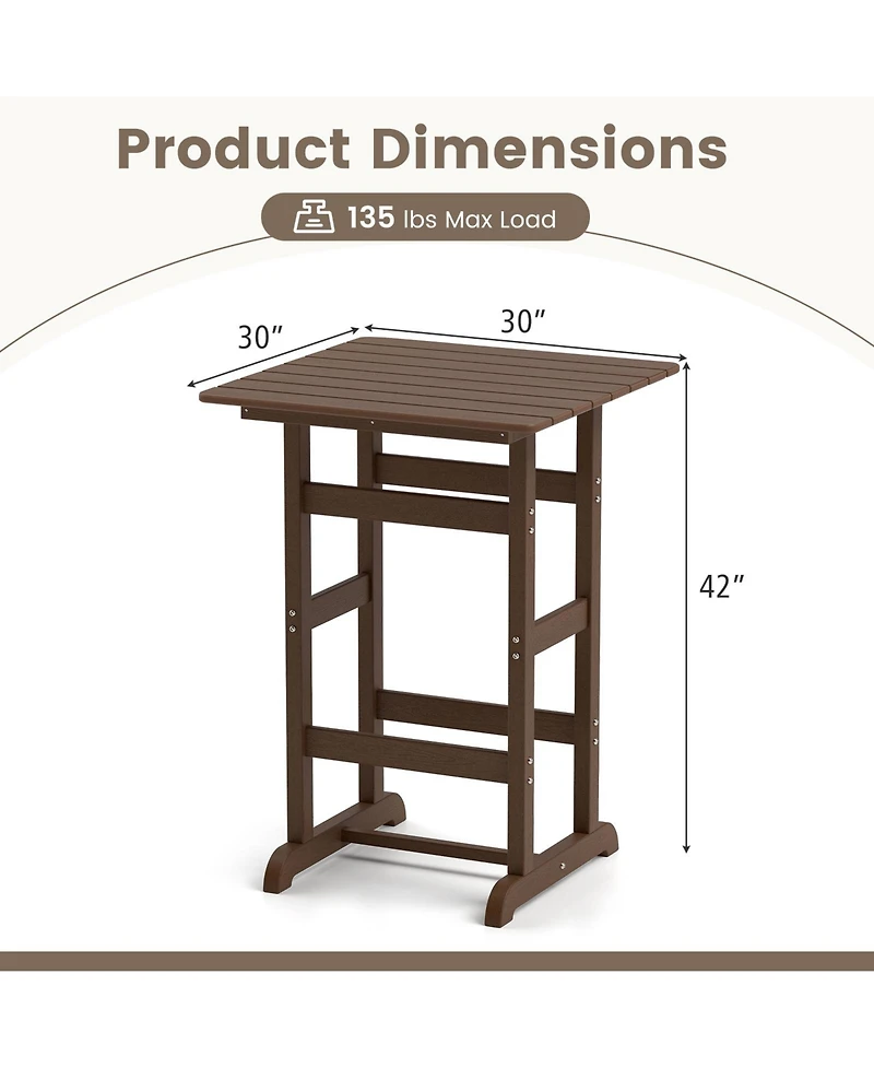 sumyeg 30-Inch Square Bar Table with Slatted Top for Patio or Poolside Dining