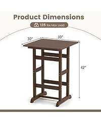 sumyeg 30-Inch Square Bar Table with Slatted Top for Patio or Poolside Dining