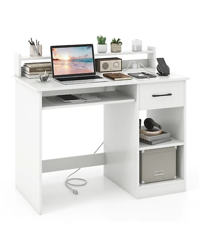Slickblue Home Office Desk with Built-In Charging Station and Shelf