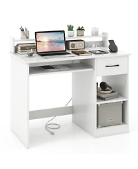 Slickblue Home Office Desk with Built-In Charging Station and Shelf