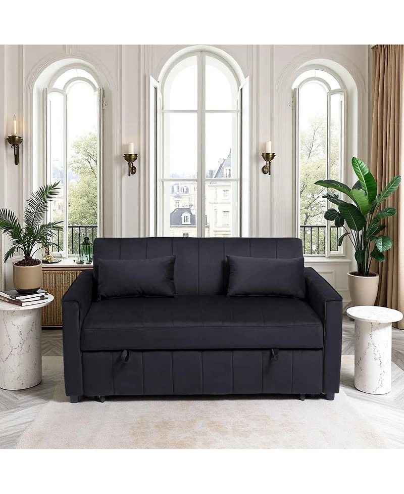 Maison Boucle Convertible Sleeper Sofa Bed with Pull-Out Bed, Adjustable Backrest & Pillows, Small Space Velvet Loveseat Couch-Maison Boucle