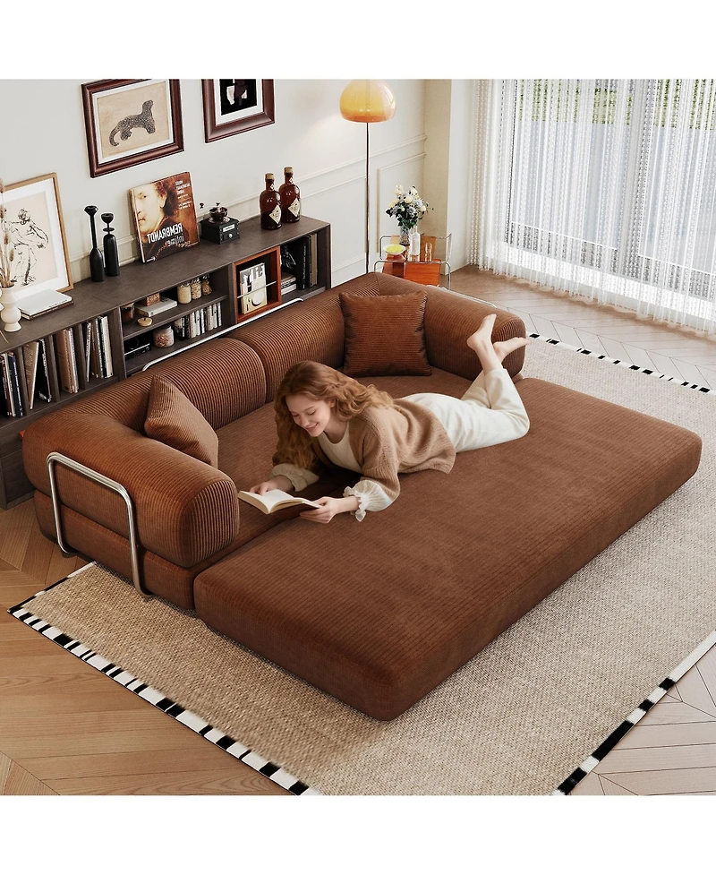 Rainsken 78.8-Inch Corduroy 2-Piece Convertible Modular Sofa Bed