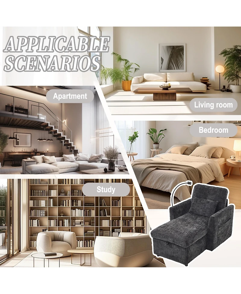 Rainsken Stylish Chenille Single Recliner Lounge Chair with Storage, Phone Holder and Side Pockets, Ideal Leisure Sofa for Bedroom and Living Room