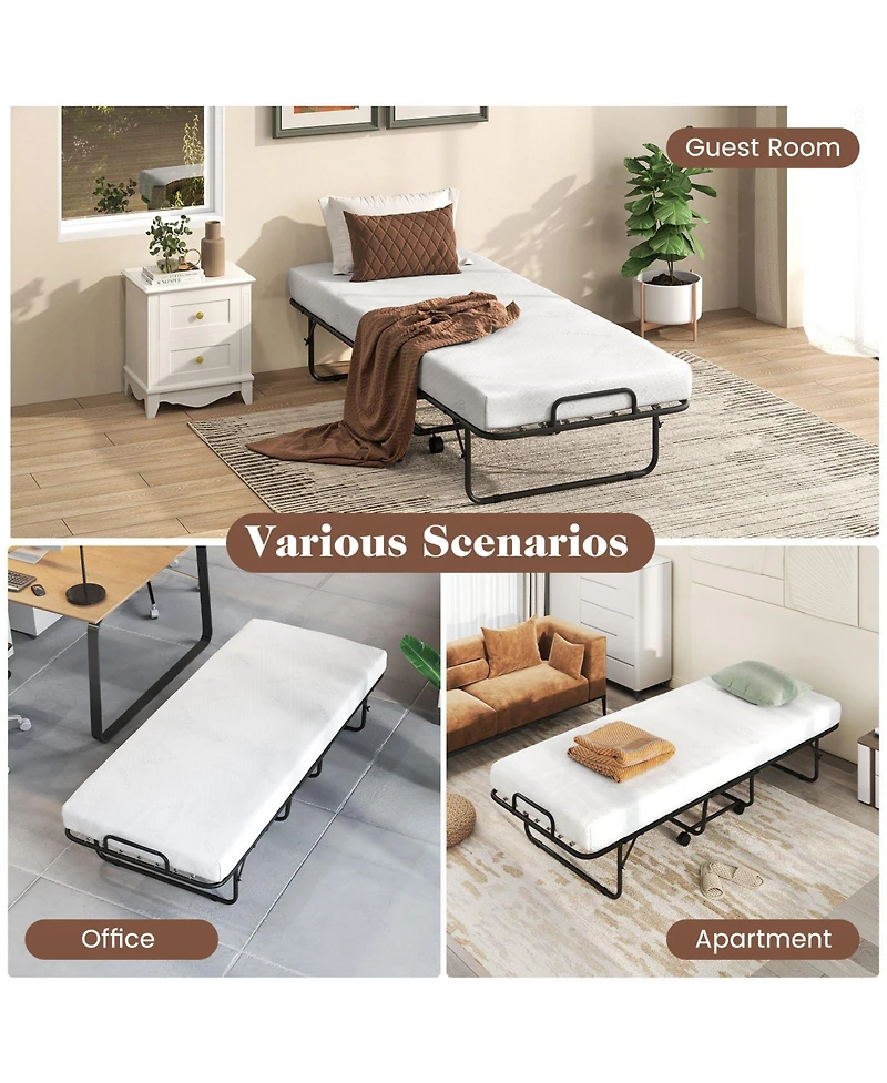 Gouun Cot Size Folding Bed Frame with Memory Foam Mattress and Metal Frame