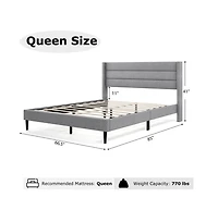 Gouun Linen Upholstered Platform Queen Bed Frame with Wingback Headboard
