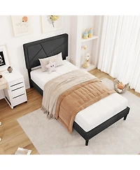 Gouun Twin Size Upholstered Platform Bed Frame with High Headboard