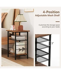 Gouun Set of 2 Industrial 3-Tier End Tables with Adjustable Mesh Shelves