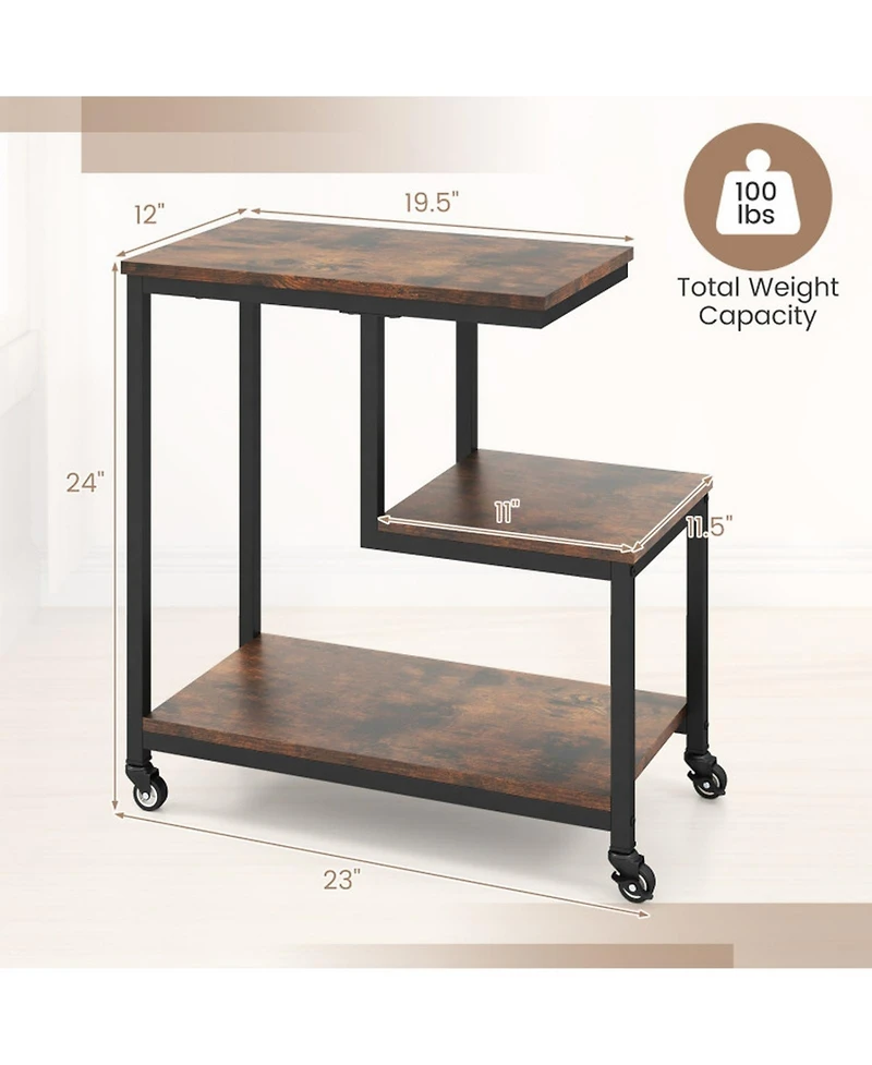 Gouun G-Shaped 3-Tier Mobile End Table with Locking Casters, 23 x 12 in