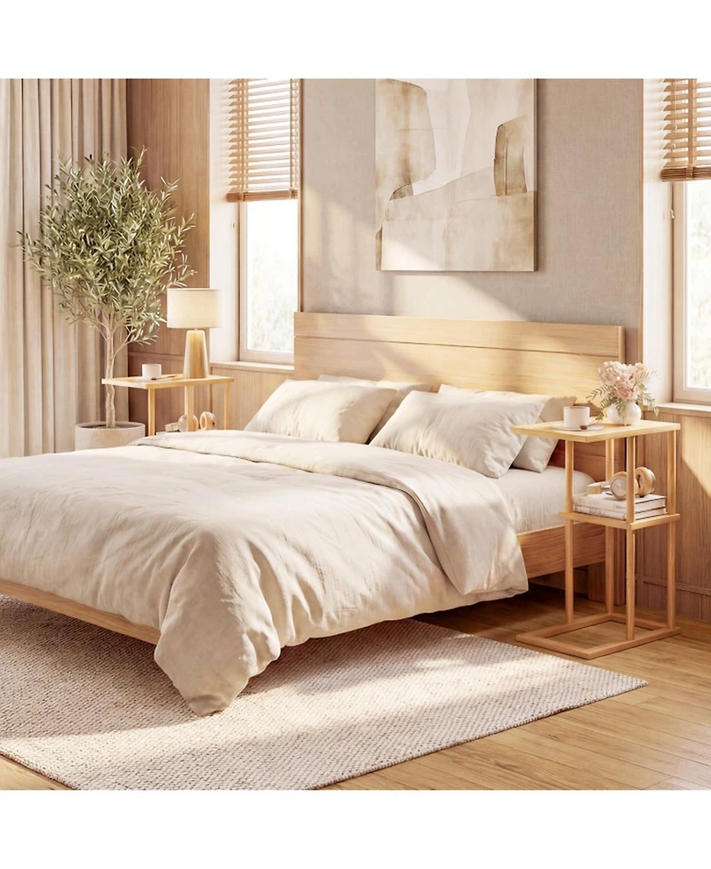 Gouun Set of 2 Bamboo Side Tables with 2-Tier Storage Shelves