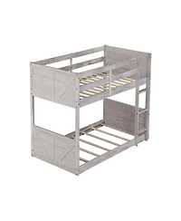 Clihome Twin over Twin Floor Bunk Bed with Panelled Headboard and Footboard