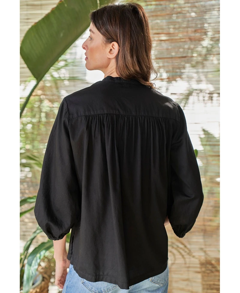 Ocean+Main Women's Cotton Poplin Peasant Top