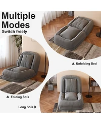 Rainsken Foldable Lazy Sofa Bed, Corduroy Upholstered Lounge Chair with 5 Adjustable Position for Living Room, Reading Room, Bedroom