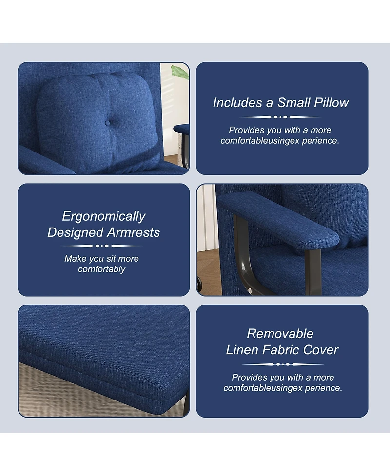 Rainsken Multi-Function Folding Sleeper Chair with Pillow, 5-Position Adjustable Backrest, 3-in-1 Convertible Sofa Bed for Bedroom, Living Room