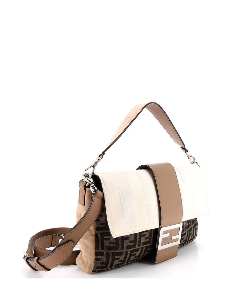 Pre-Owned Fendi Large Baguette Zucca and Pequin Canvas with Zucca Suede