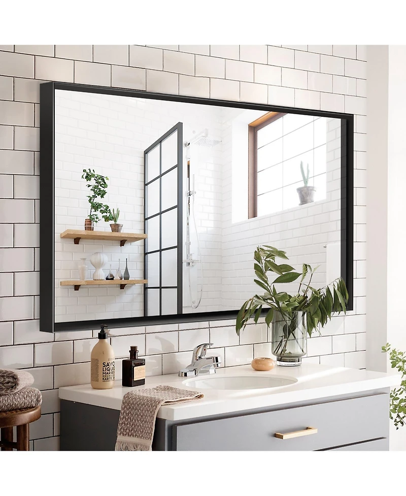 Busdays 36 x 30 Inch Glossy Bathroom Mirror Rectangle Vanity Mirror Metal Framed Farmhouse Style Hangs Horizontal or Vertical