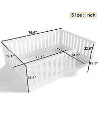 Rainsken Low-Profile Full Size Floor Bed for Kids, Solid Wood Bed Frame with High Protective Fence and Door for Boys Girls, No Box Spring Required