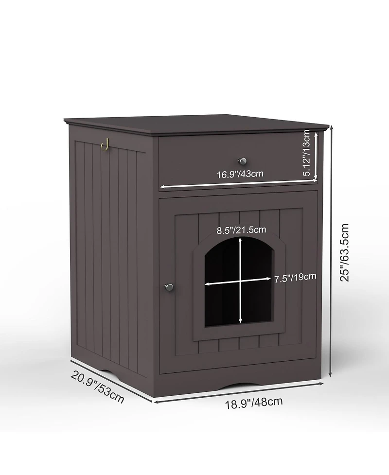6thdruple Wooden Indoor Pet House with Drawer, Multi-Function Cat and Small Animal Home, Enclosed Furniture Crate Nightstand for Bedroom