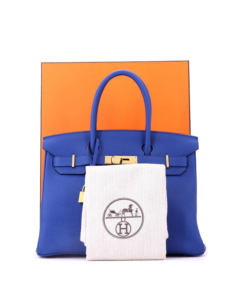 Pre-Owned HERMES Birkin 30 Handbag Blue Togo with Gold Hardware