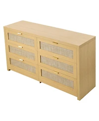 Sugift 6 Drawer Rattan Dresser, Natural Rattan Chest with Metal Handle for Bedroom