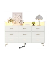 gaomon 9 Drawer Wooden Dressers for Bedroom with Led Lights and Charging Station, Wood Chest of Drawers with App Control