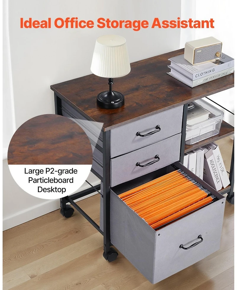 Sugift Metal File Cabinet, 3 Fabric Drawers, Wooden Vertical Filing Storage