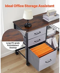 Sugift Metal File Cabinet, 3 Fabric Drawers, Wooden Vertical Filing Storage