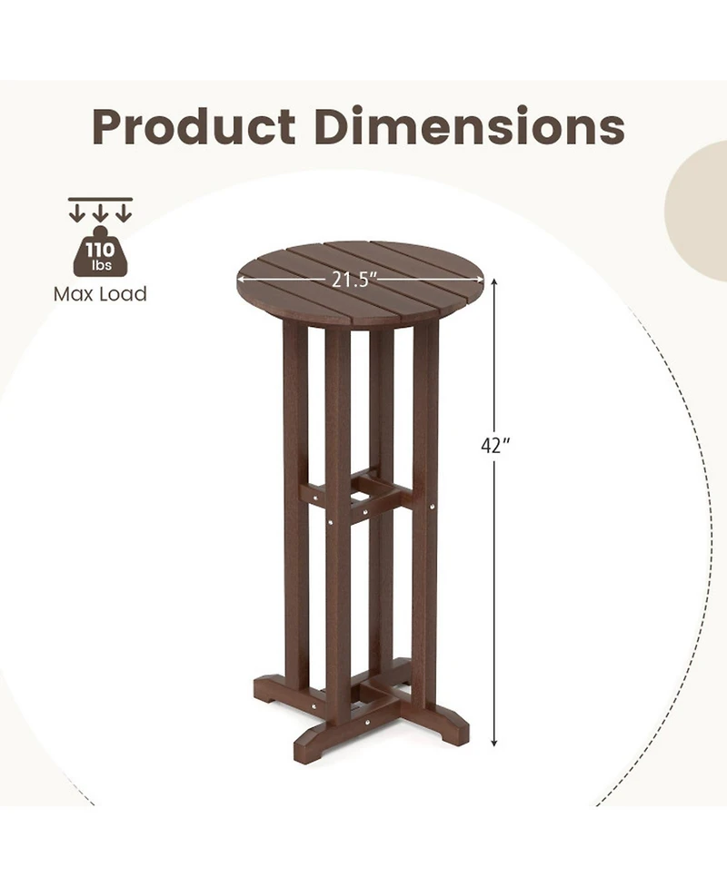 Gouun 21.5 in Round Hdpe Outdoor Bar Height Dining Table with Slatted Top