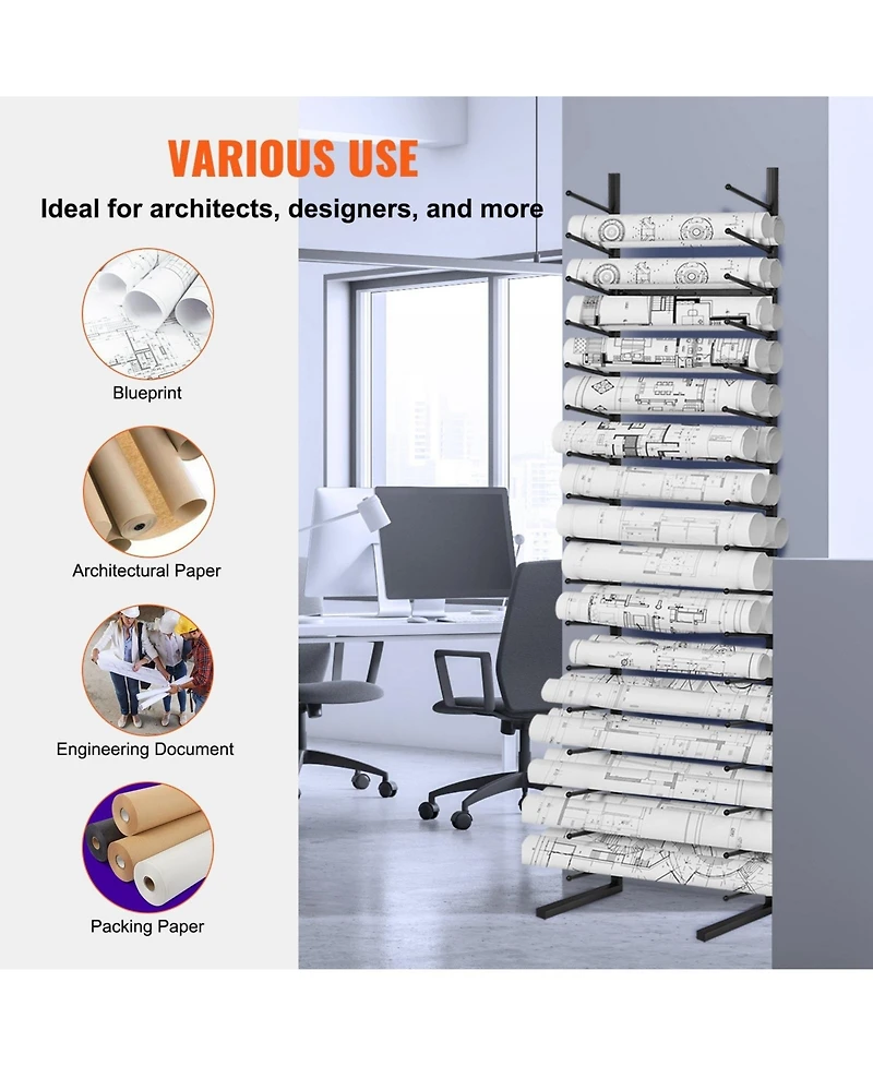 Sugift Blueprint Storage Rack, 16-Tier Hanging Poster Display, Roll File Holder