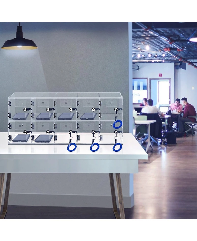 Sugift Cell Phone Storage Locker, 10 Slots, Acrylic Wall-Mounted Cabinet with Locks