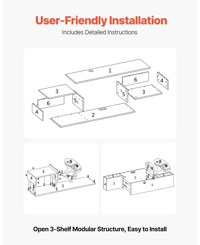 Sugift Floating Tv Stand, 59inch Wall Mount, with Power Outlet and Cable Hole