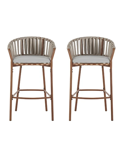 sumyeg Lodi Outdoor Metal Rope Barstool with Cushion, Patio Bar Chair Set of 2
