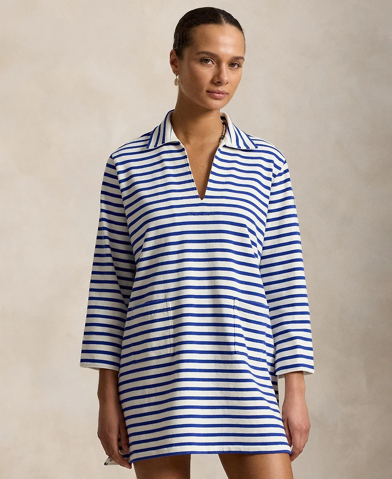 Polo Ralph Lauren Women's Striped Cotton Jersey V-Notch Collar Dress