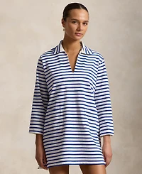 Polo Ralph Lauren Women's Striped Cotton Jersey V-Notch Collar Dress