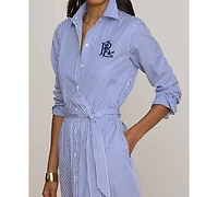 Lauren Ralph Petite Striped Point Collar Broadcloth Shirt Dress