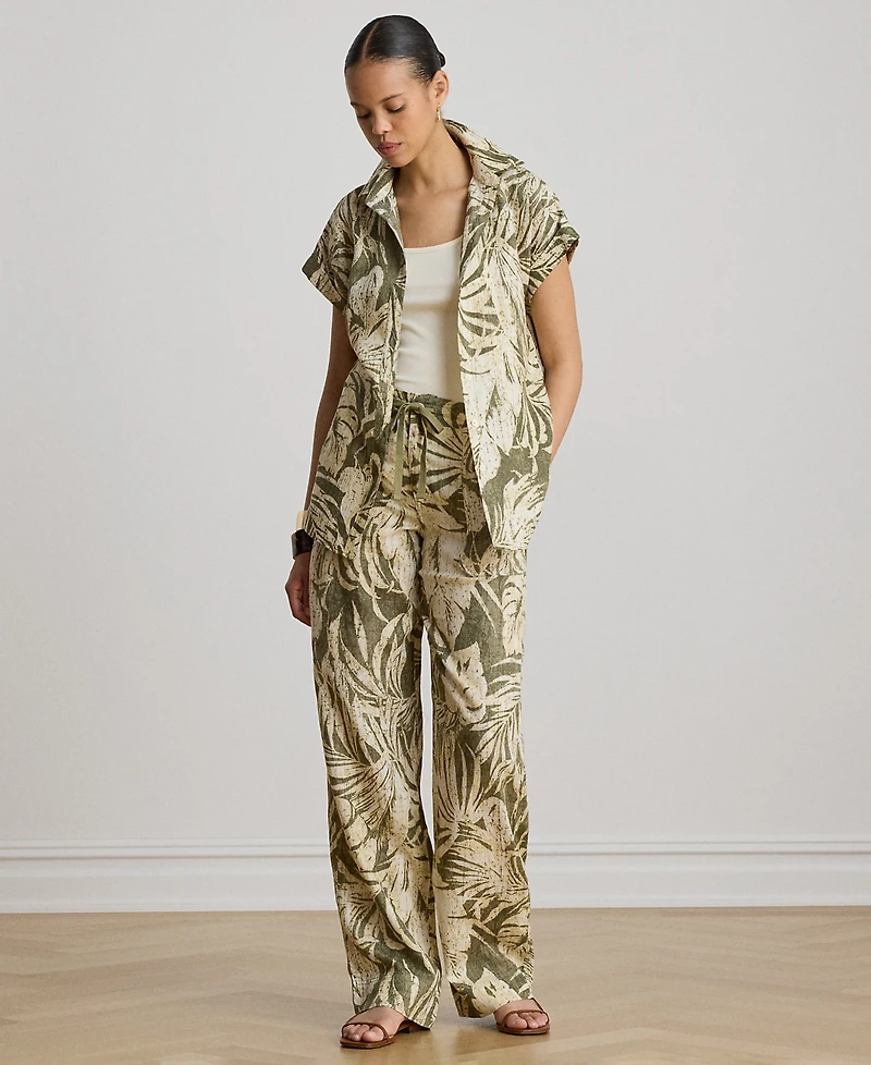 Lauren Ralph Petite Point Collar Relaxed-Fit Print Shirt