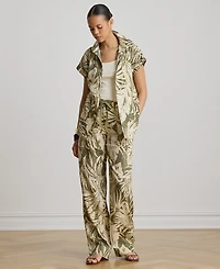 Lauren Ralph Petite Point Collar Relaxed-Fit Print Shirt