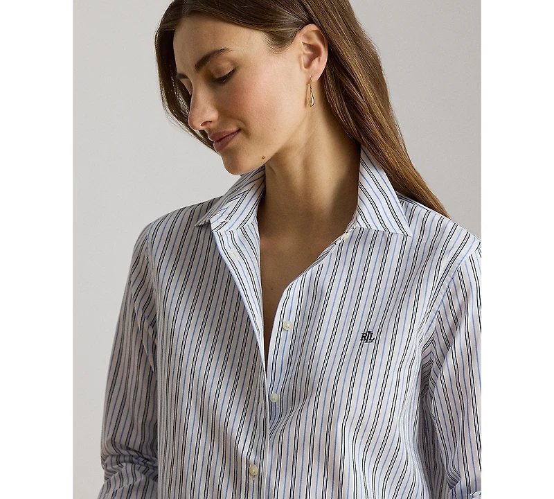 Lauren Ralph Petite Point Collar Classic Fit Striped Broadcloth Shirt