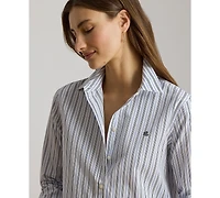 Lauren Ralph Petite Point Collar Classic Fit Striped Broadcloth Shirt