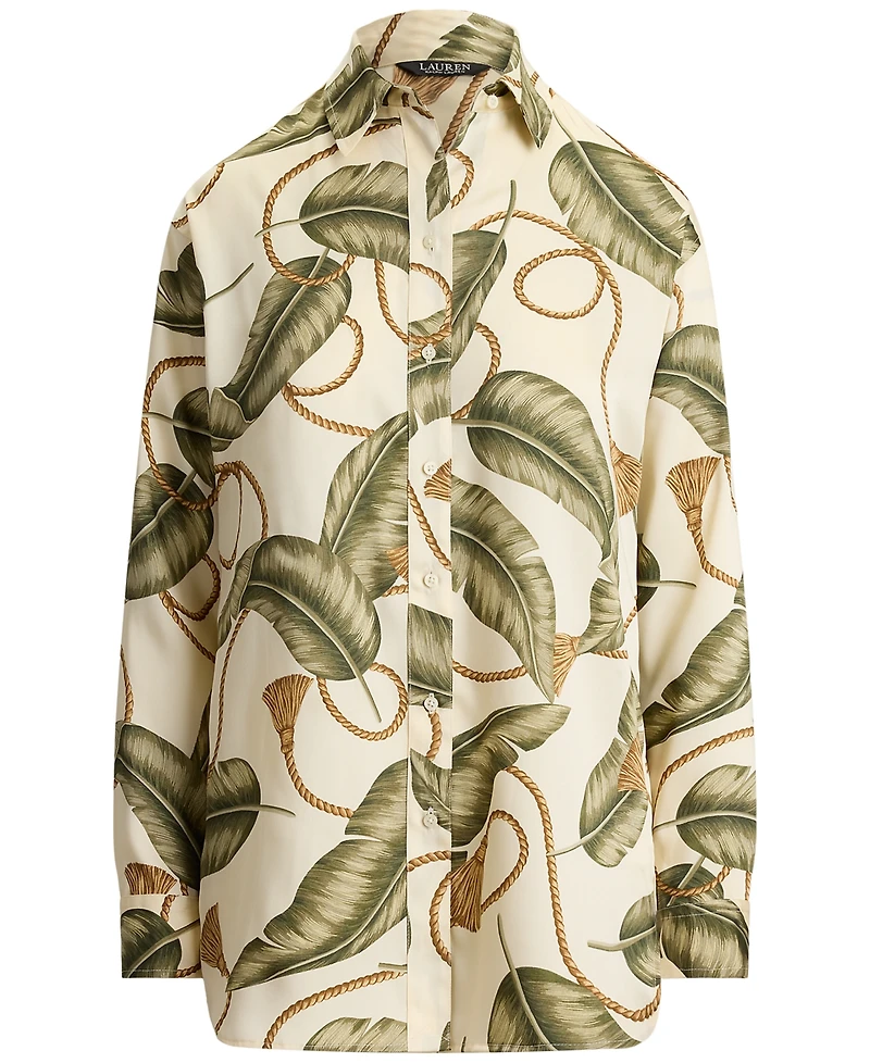Lauren Ralph Petite Point Collar Relaxed-Fit Rope-Print Twill Shirt